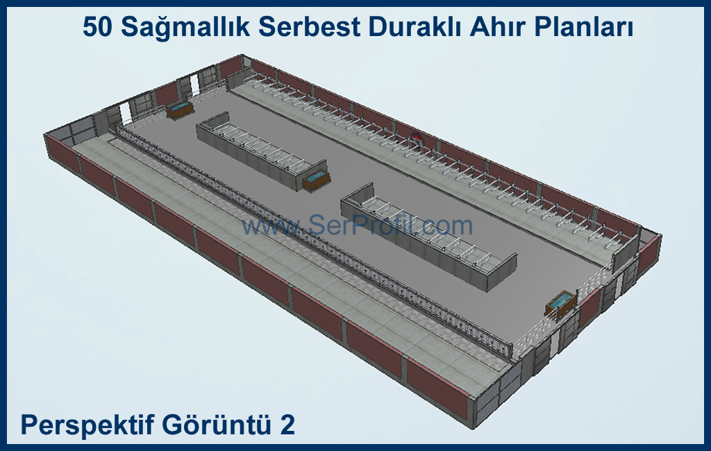 50 Sağmallık Serbest Duraklı Ahır Planları
